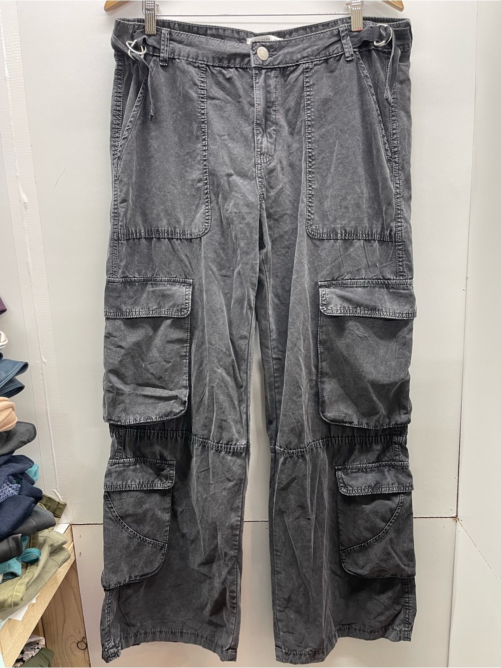 Pull&Bear Washed Black Baggy‎ Wide Leg Cargo Pants with Multiple Pockets